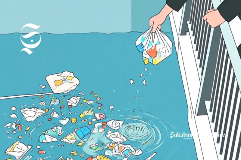 Ilustrasi membuang sampah ke sungai - sukabumiheadline.com