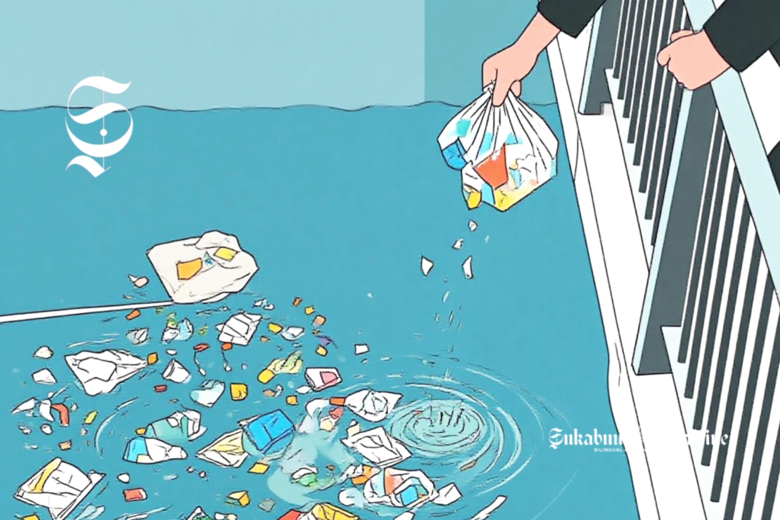 Ilustrasi membuang sampah ke sungai - sukabumiheadline.com