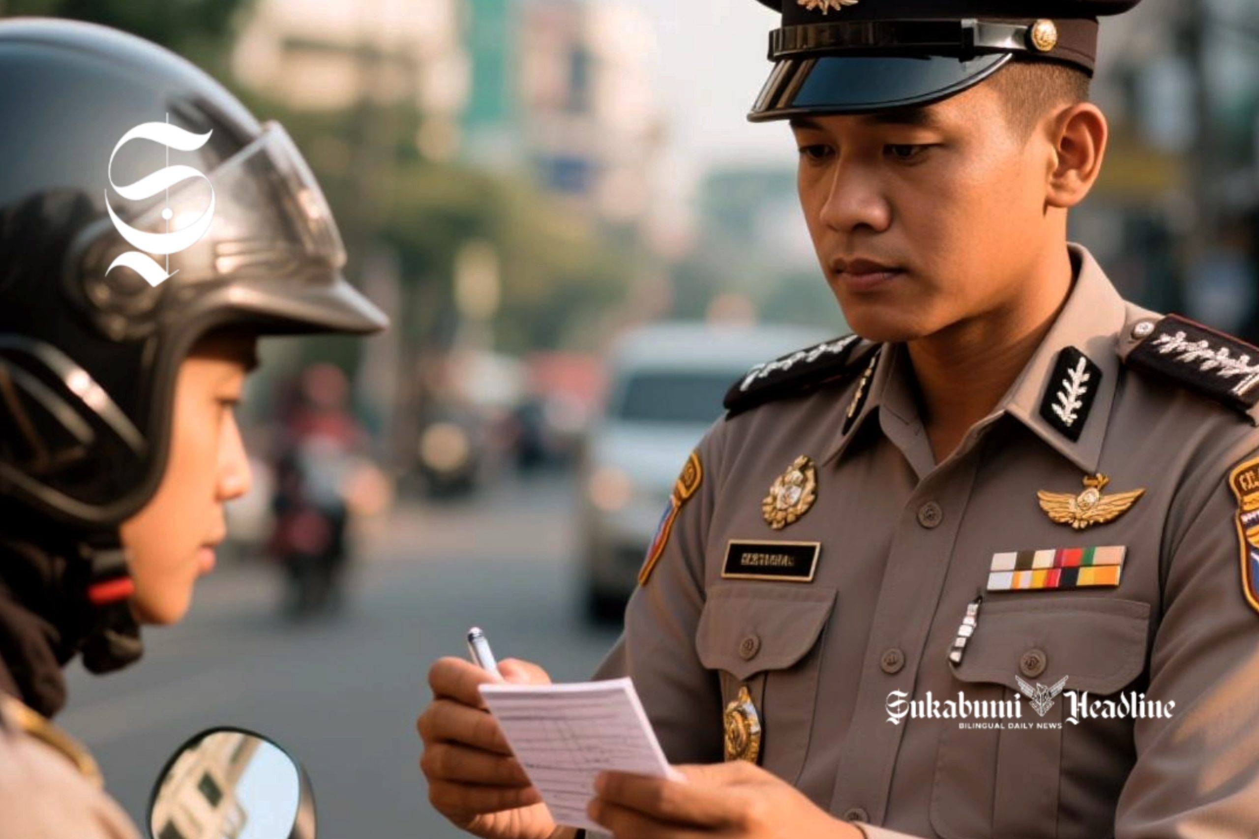 Mulai hari ini Polres Sukabumi Operasi Lilin Lodaya 2025 1 Ilustrasi polisi sedang melakukan tilang pengendara sepeda motor - sukabumiheadline.com