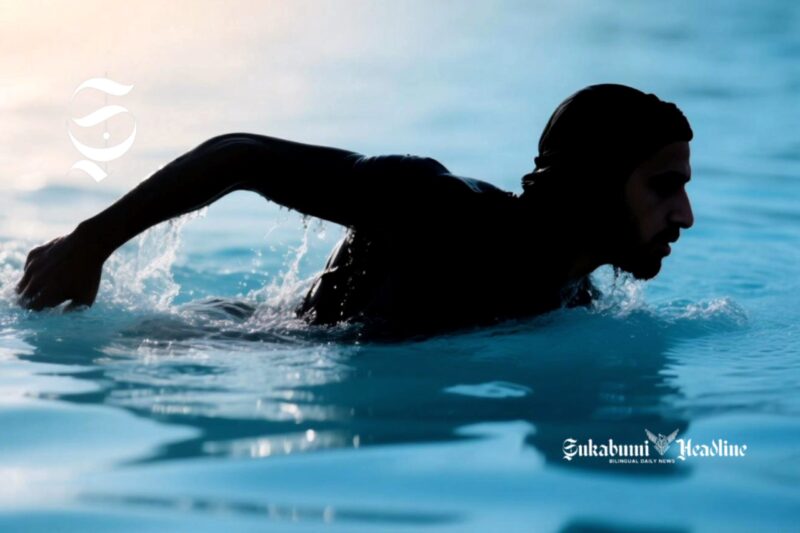 Ilustrasi pria Arab berenang di pantai - sukabumiheadline.com