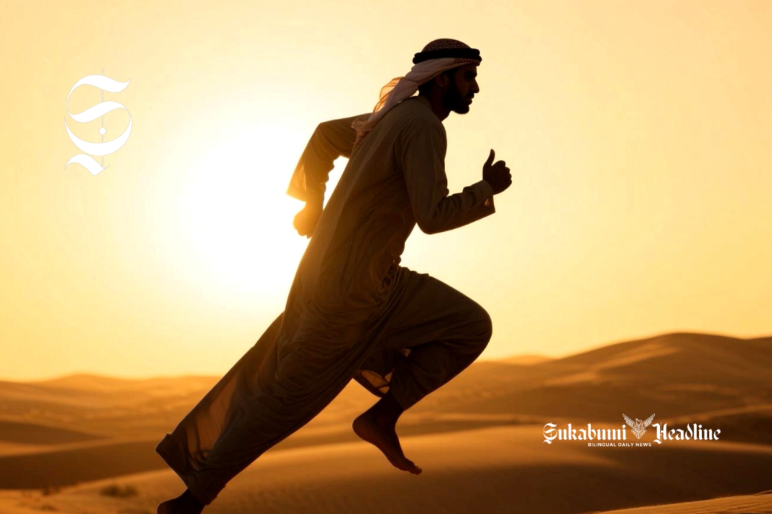 Ilustrasi pria Arab berlari di gurun pasir