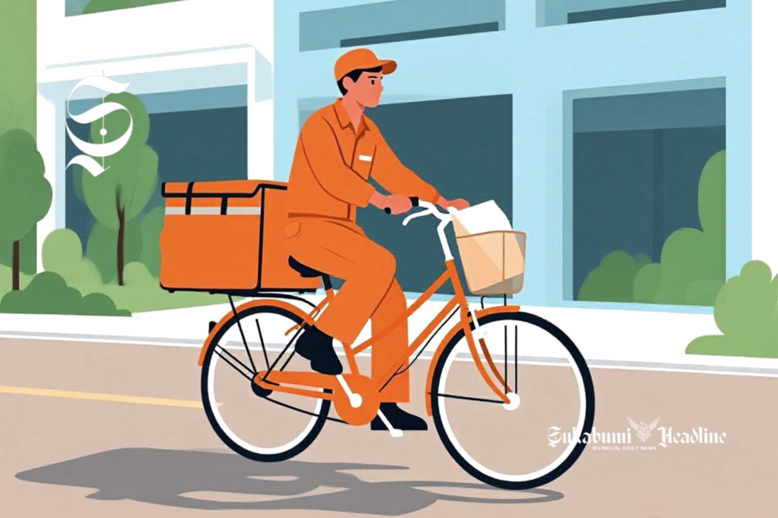 Ilustrasi tukang pos keliling menggunakan sepeda sedang mengantar surat - sukabumiheadline.com