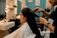 Seorang wanita sedang memotong rambutnya yang panjang - sukabumiheadline.com