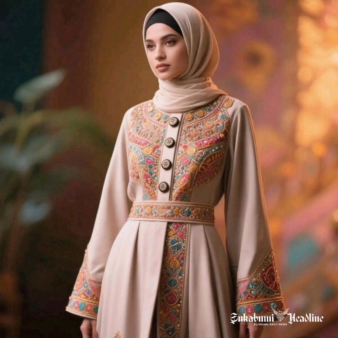 Rekomendasi untuk pebisnis, ini elemen kunci dan karakteristik utama tren busana 2026 4 Gamis potongan asimetris, kancing dekoratif, siluet modern - sukabumiheadline.com