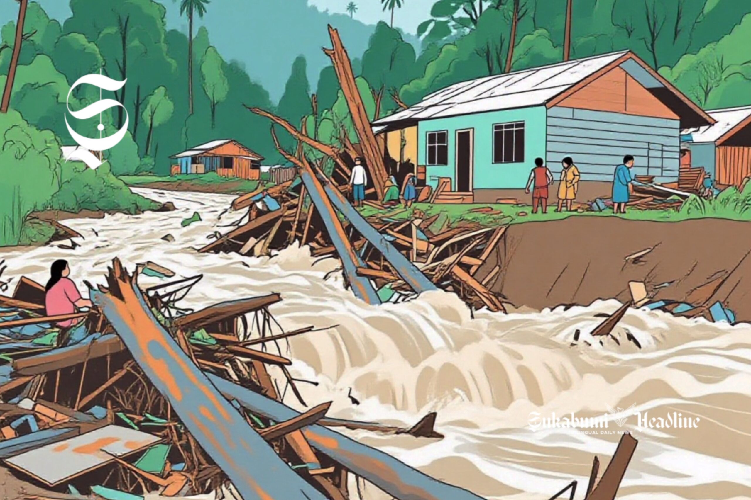 Islam ajarkan pentingnya menanam pohon, hemat air, hingga kawasan dilindungi 1 Ilustrasi banjir bandang menggerus pepohonan menerjang perkampungan - sukabumiheadline.com