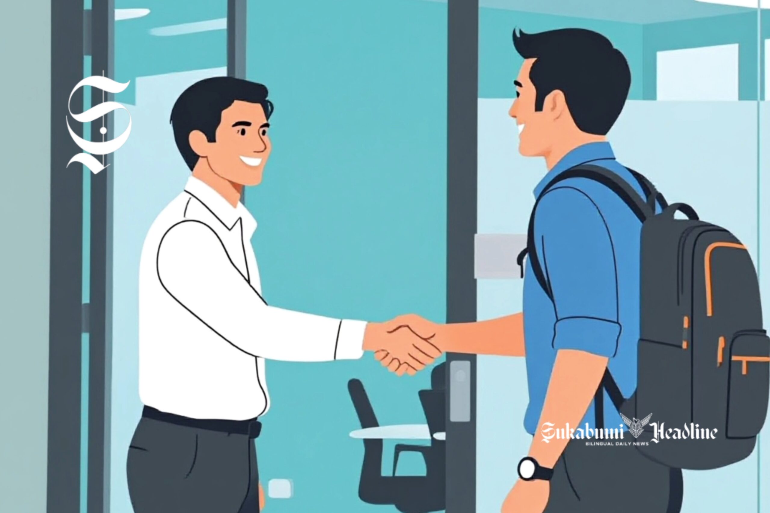 Ilustrasi bersalaman dengan teman kerja di kantor - sukabumiheadline.com