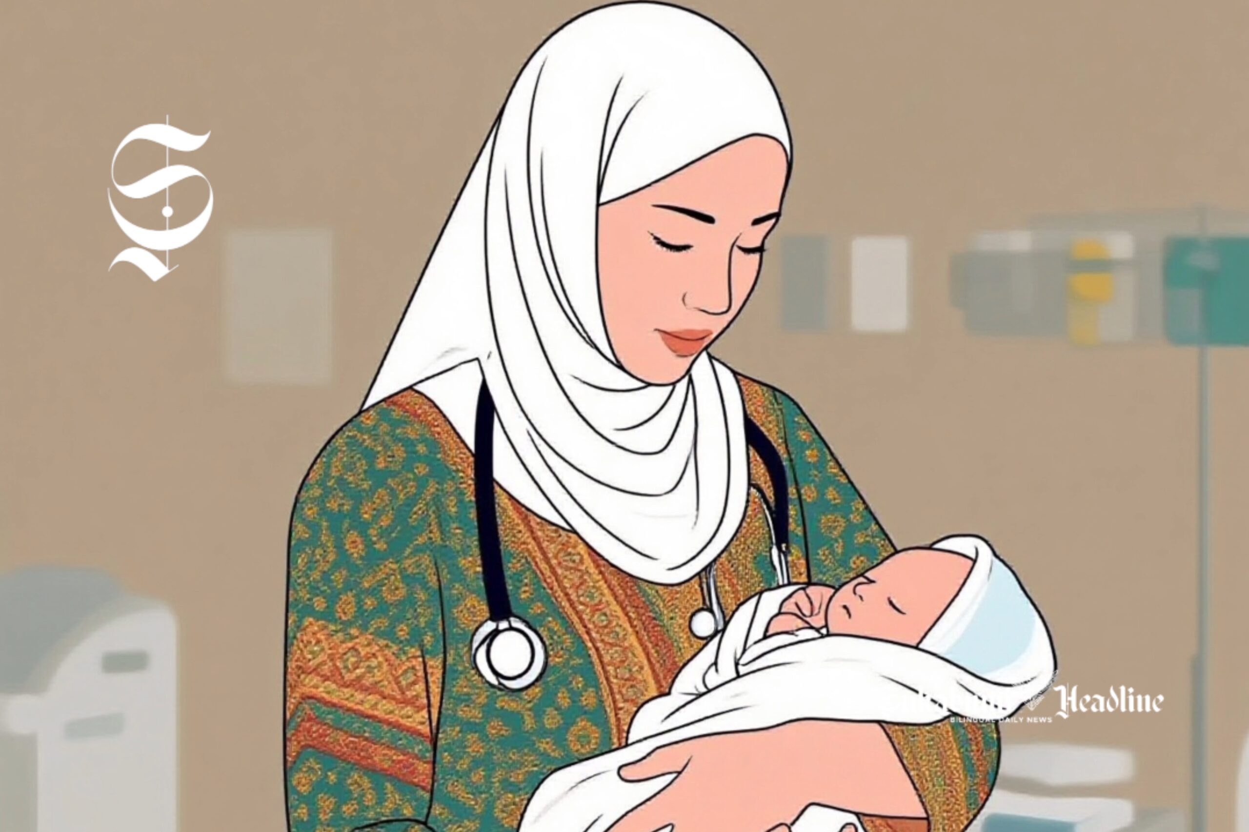 Ilustrasi bidan sedang menggendong bayi baru lahir - sukabumiheadline.com