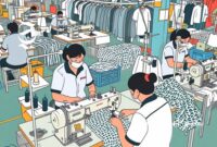 Ilustrasi buruh sedang menjahit di pabrik garmen - sukabumiheadline.com