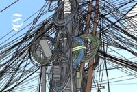 Ilustrasi kabel telepon dan internet semrawut - sukabumiheadline.com