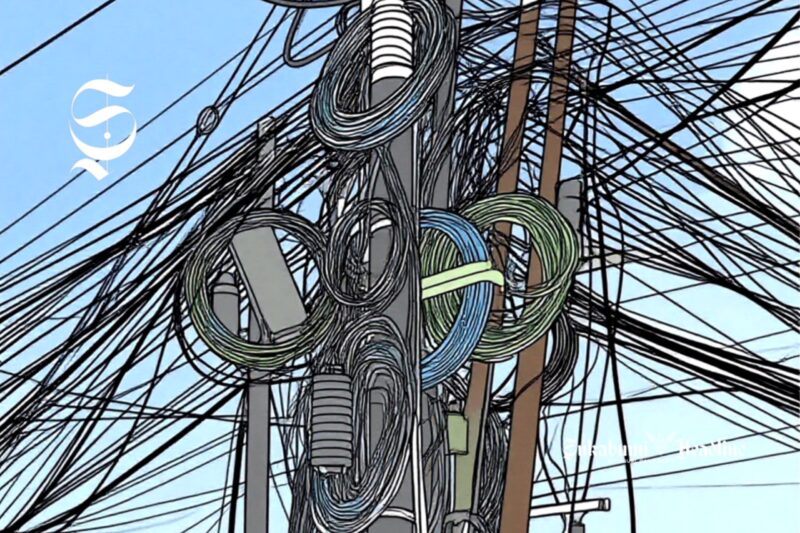 Ilustrasi kabel telepon dan internet semrawut - sukabumiheadline.com