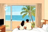 Ilustrasi memandang pantai indah dari dalam kamar hotel ditemani pasangan - sukabumiheadline.com
