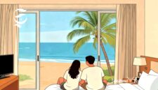 Ilustrasi memandang pantai indah dari dalam kamar hotel ditemani pasangan - sukabumiheadline.com