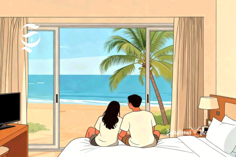 Ilustrasi memandang pantai indah dari dalam kamar hotel ditemani pasangan - sukabumiheadline.com