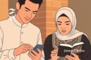 Ilustrasi membaca AlQuran digital dari aplikasi di handphone - sukabumiheadline.com