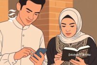 Ilustrasi membaca AlQuran digital dari aplikasi di handphone - sukabumiheadline.com