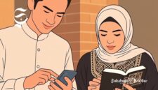 Ilustrasi membaca AlQuran digital dari aplikasi di handphone - sukabumiheadline.com