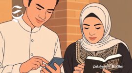 Ilustrasi membaca AlQuran digital dari aplikasi di handphone - sukabumiheadline.com