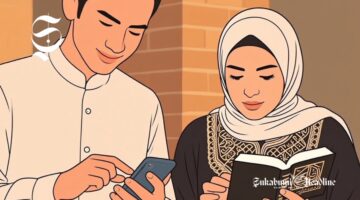 Ilustrasi membaca AlQuran digital dari aplikasi di handphone - sukabumiheadline.com