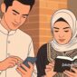 Ilustrasi membaca AlQuran digital dari aplikasi di handphone - sukabumiheadline.com