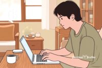 Ilustrasi mengetik artikel atau cerita di laptop - sukabumiheadline.com