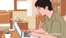 Ilustrasi mengetik artikel atau cerita di laptop - sukabumiheadline.com