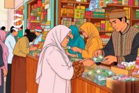 Ilustrasi pedagang Muslim sedang melayani pembeli - sukabumiheadline.com