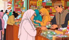 Ilustrasi pedagang Muslim sedang melayani pembeli - sukabumiheadline.com