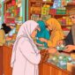 Ilustrasi pedagang Muslim sedang melayani pembeli - sukabumiheadline.com