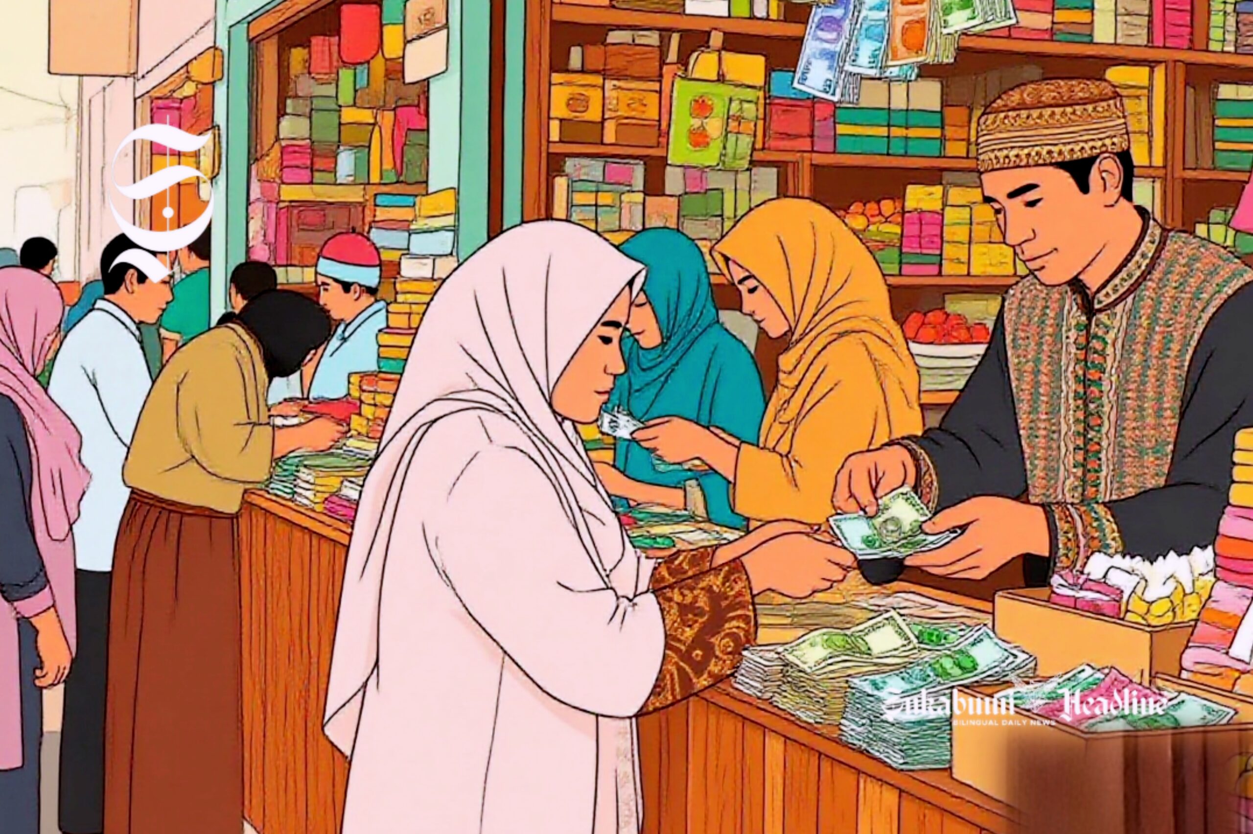 Ilustrasi pedagang Muslim sedang melayani pembeli - sukabumiheadline.com