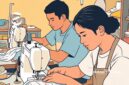 Ilustrasi pelaku UMKM sedang menjahit pakaian - sukabumiheadline.com