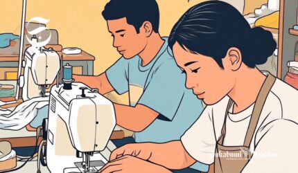 Ilustrasi pelaku UMKM sedang menjahit pakaian - sukabumiheadline.com