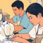 Ilustrasi pelaku UMKM sedang menjahit pakaian - sukabumiheadline.com