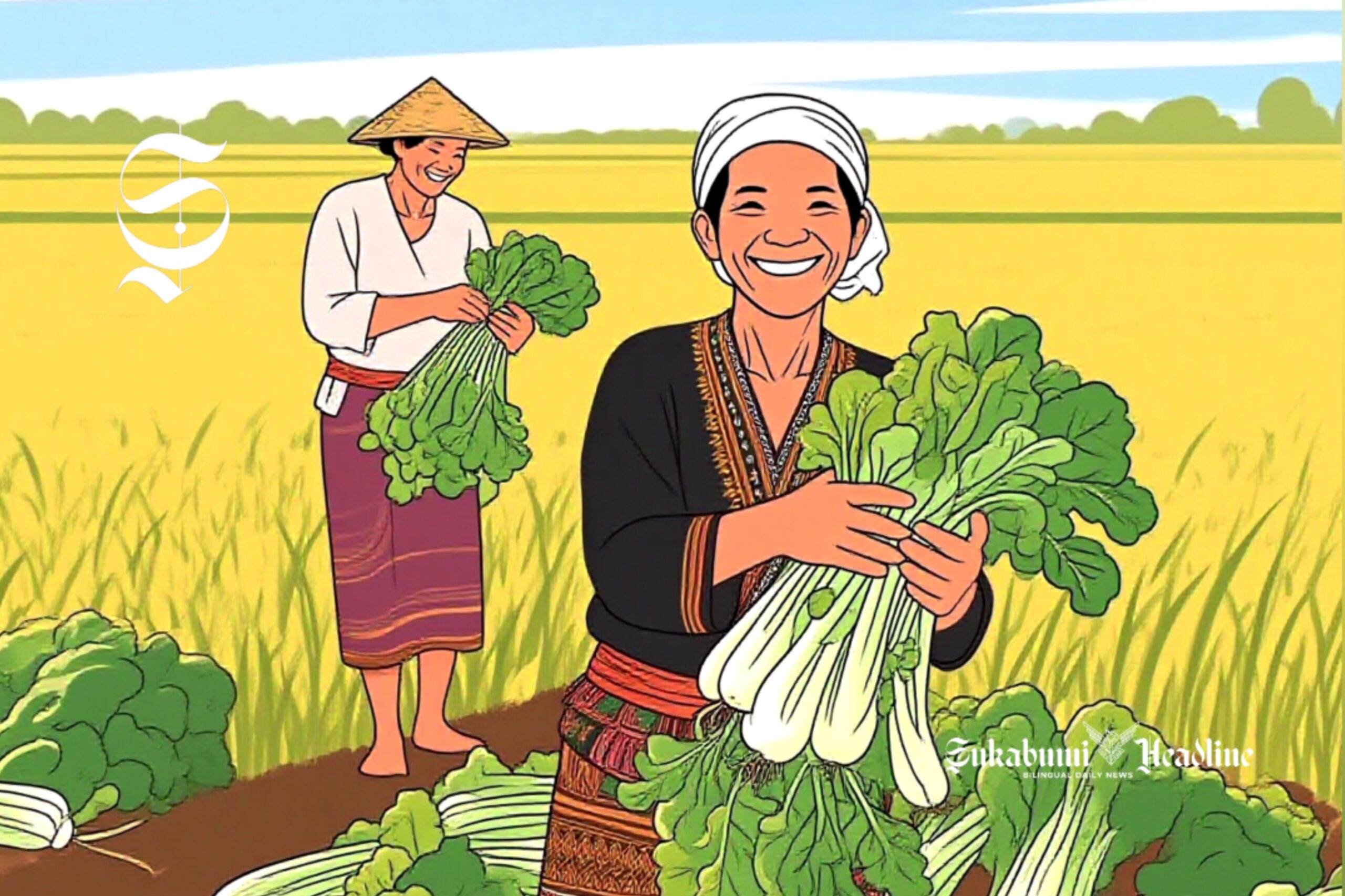 Ilustrasi petani tersenyum setelah panen sayur - sukabumiheadline.com