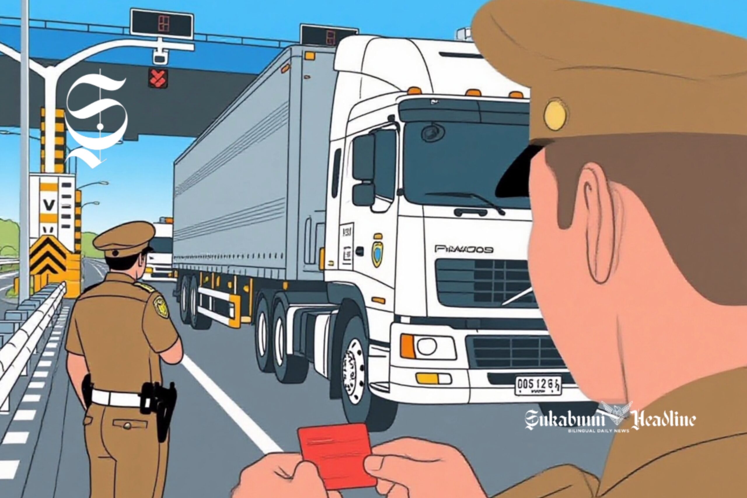 Ilustrasi polisi tilang truk ODOL di jalan tol - sukabumiheadline.com