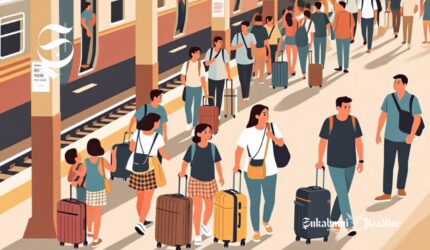 Ilustrasi sejumlah wisatawan tiba di stasiun kereta tujuan sukabumiheadline.com