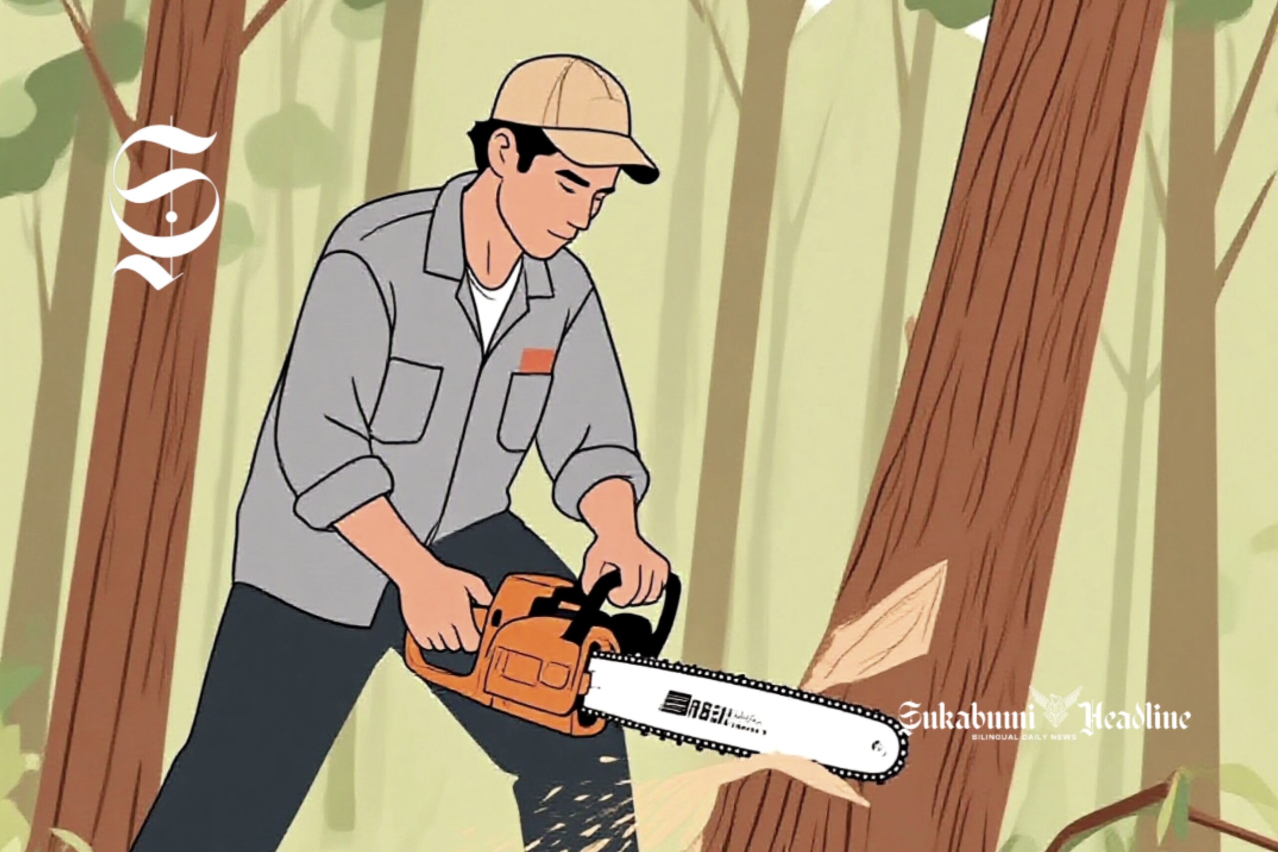 Islam ajarkan pentingnya menanam pohon, hemat air, hingga kawasan dilindungi 2 Ilustrasi seorang pria menebang pohon - sukabumiheadline.com