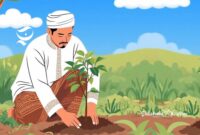 Ilustrasi seorang pria sedang menanam pohon - sukabumiheadline.com