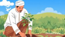 Ilustrasi seorang pria sedang menanam pohon - sukabumiheadline.com