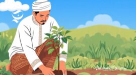 Ilustrasi seorang pria sedang menanam pohon - sukabumiheadline.com