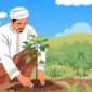Ilustrasi seorang pria sedang menanam pohon - sukabumiheadline.com