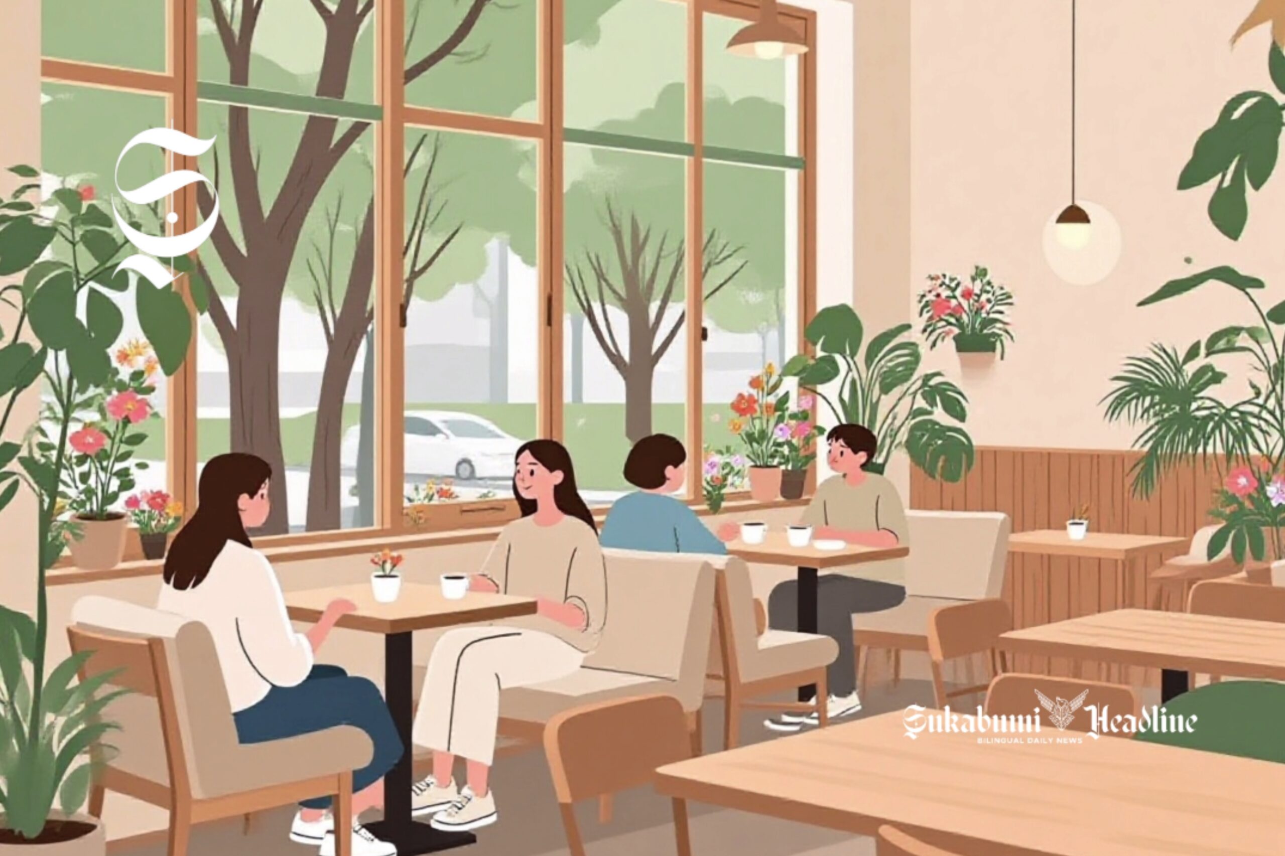 Ilustrasi suasana di dalam kafe dengan suasana alam - sukabumiheadline.com