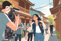 Ilustrasi syuting film, artis perempuan sedang berakting - sukabumiheadline.com