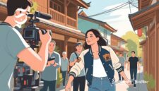 Ilustrasi syuting film, artis perempuan sedang berakting - sukabumiheadline.com