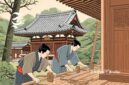Ilustrasi tukang di Jepang sedang membangun kuil - sukabumiheadline.com