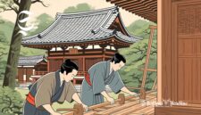 Ilustrasi tukang di Jepang sedang membangun kuil - sukabumiheadline.com