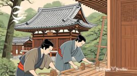 Ilustrasi tukang di Jepang sedang membangun kuil - sukabumiheadline.com