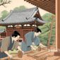 Ilustrasi tukang di Jepang sedang membangun kuil - sukabumiheadline.com