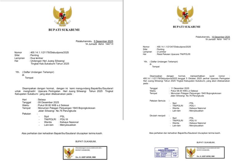 Perumahan surat undangan peringatan Hari Juang Siliwangi 9 Desember menjadi 11 Desember - Ist