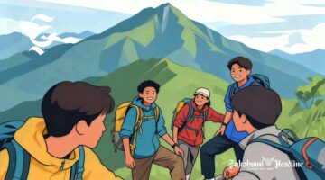 Sekelompok remaja sedang mendaki gunung - sukabumiheadline.com