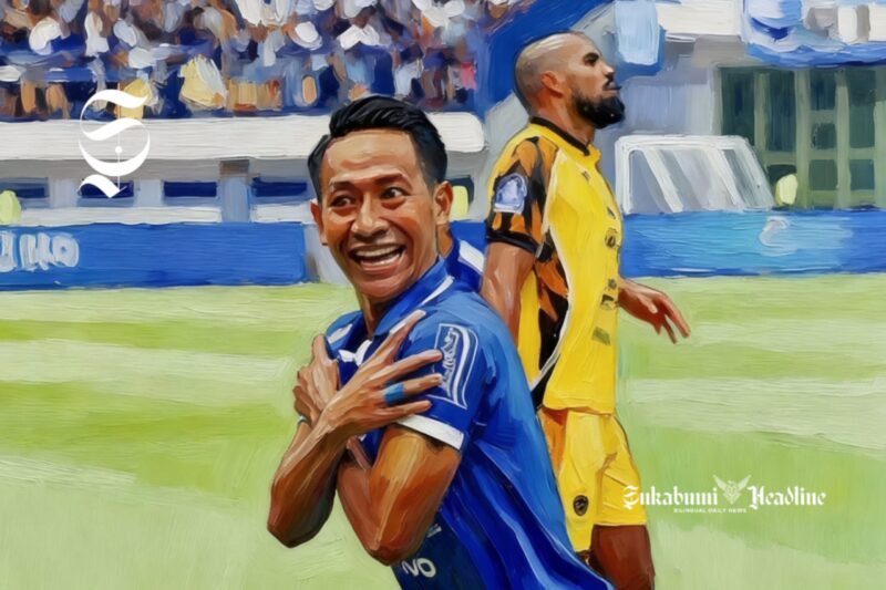 Beckham Putra melakukan selebrasi setelah membobol gawang Persija Jakarta - sukabumiheadline.com
